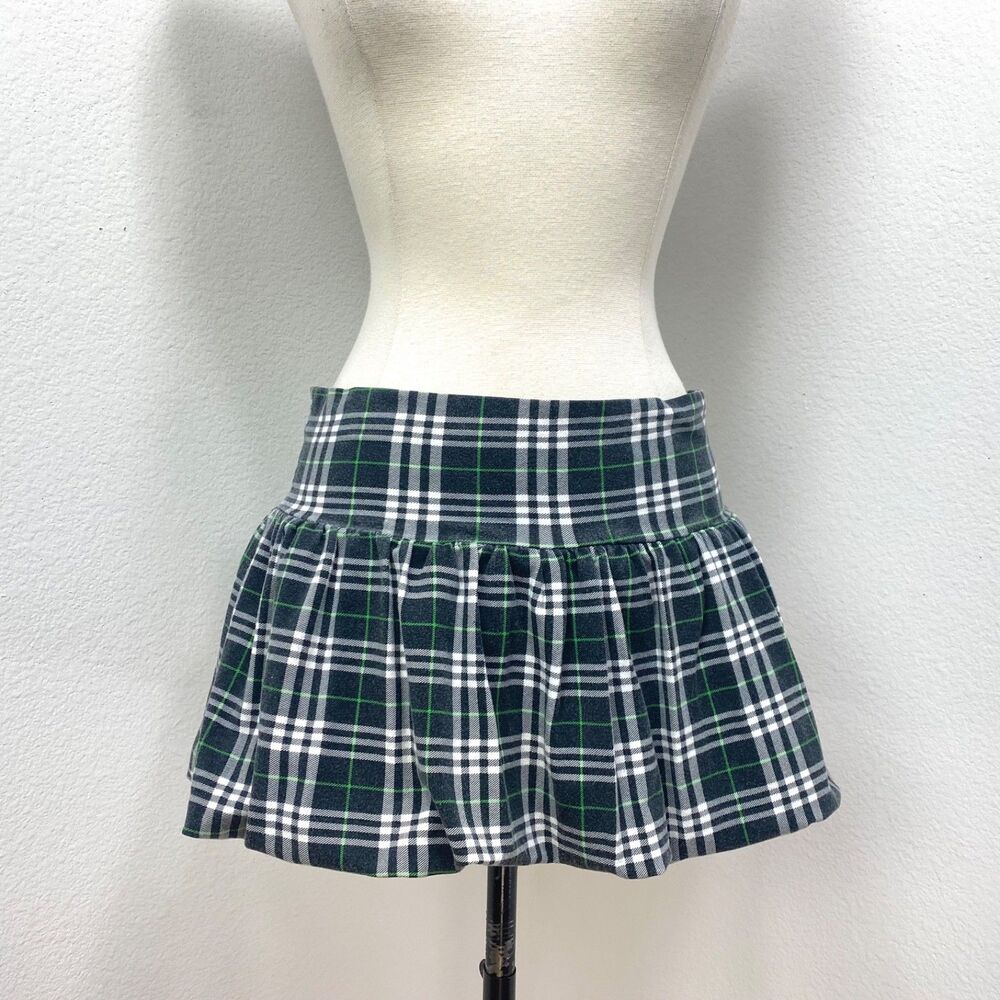 Vintage Fishbone Mini Knit Black Plaid Bubble Skirt Med Fairycore Boho Festival